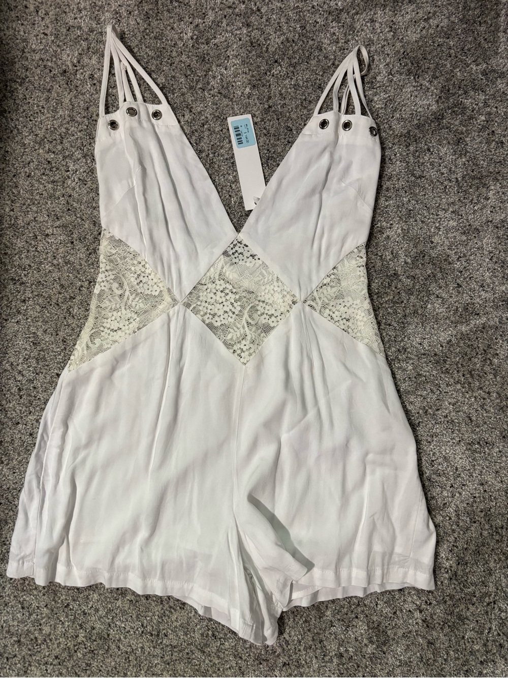 Millau White Lace-Panel Romper Chemise